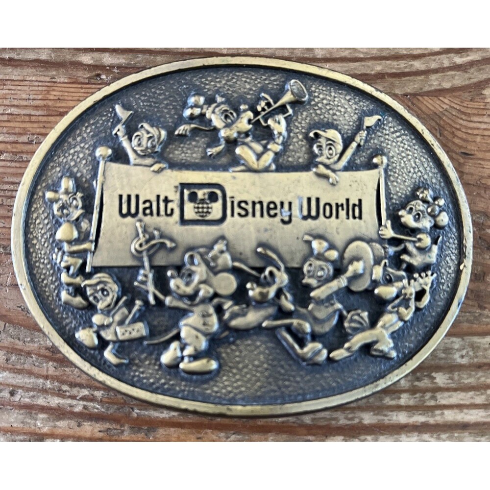 Walt Disney World Brass Belt Buckle Vintage Souvenir Florida Disney Parks